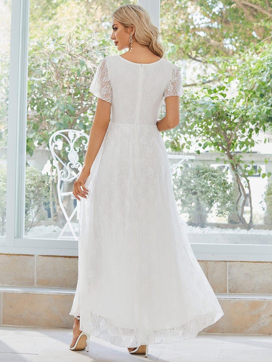Elegant Pleated V-Neck Lace Evening Dress for Formal Occasions