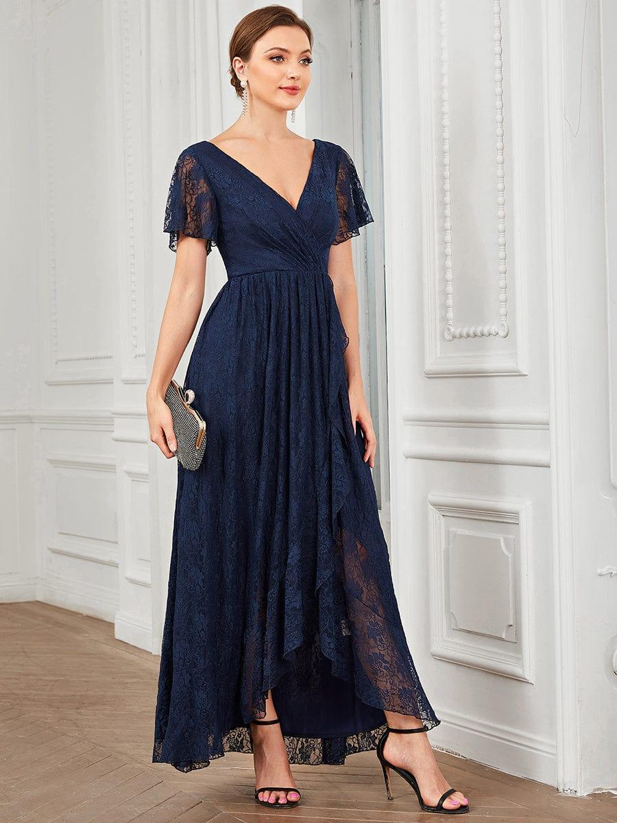 Pleated lace evening dress alternate angle view