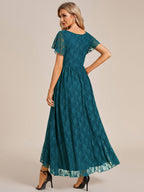 Elegant Pleated V-Neck Lace Evening Dress for Formal Occasions