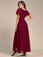 Elegant Pleated V-Neck Lace Evening Dress for Formal Occasions