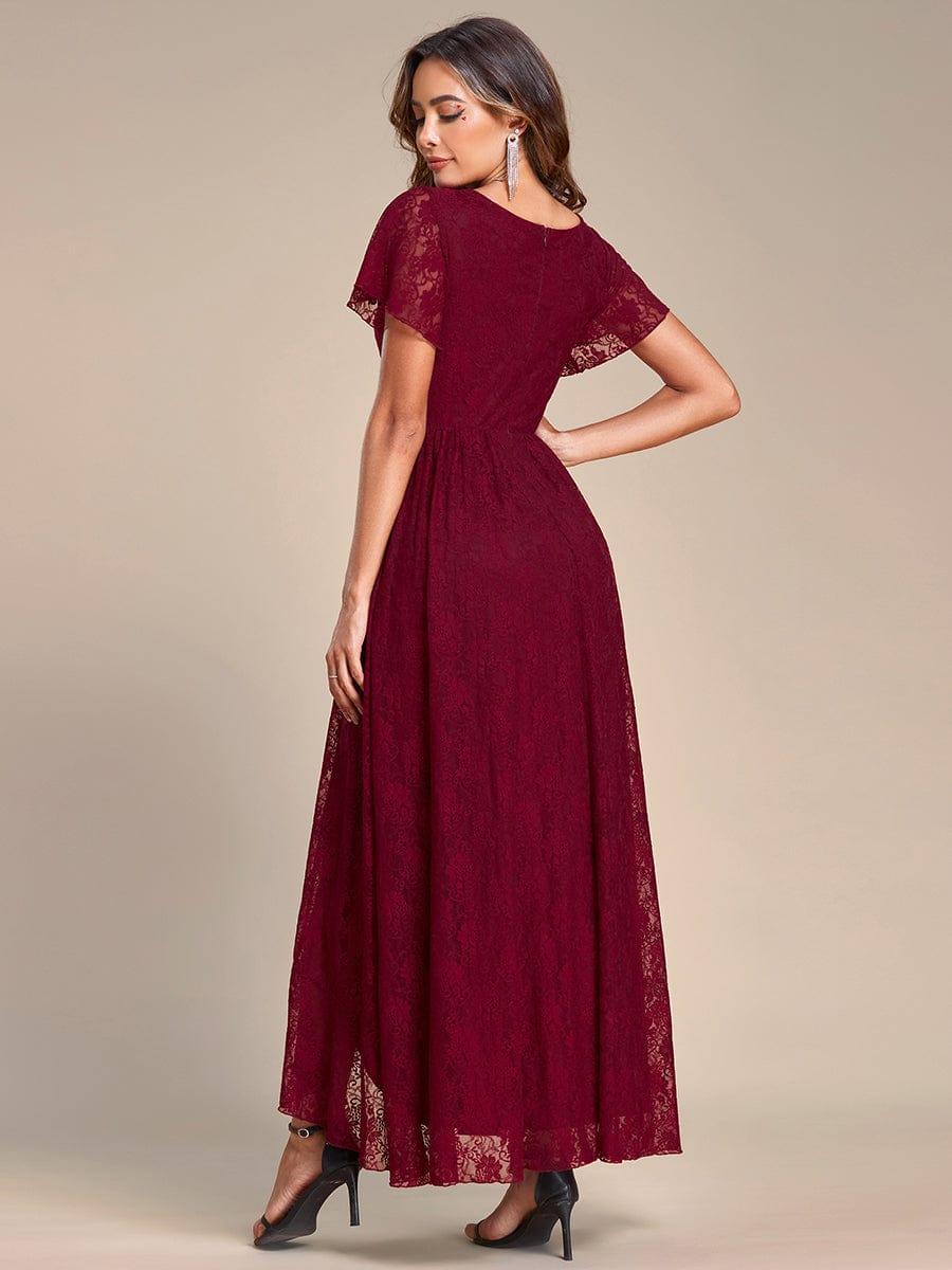 Elegant Pleated V-Neck Lace Evening Dress for Formal Occasions