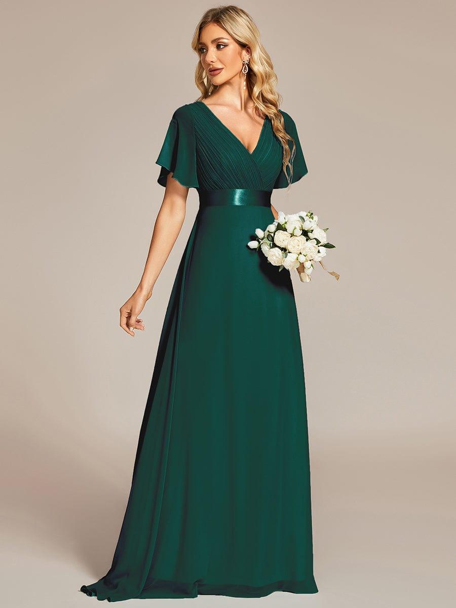 Elegant Long Chiffon Empire Waist Bridesmaid Dress with Flutter Sleeves