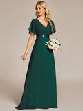 Elegant Long Chiffon Empire Waist Bridesmaid Dress with Flutter Sleeves