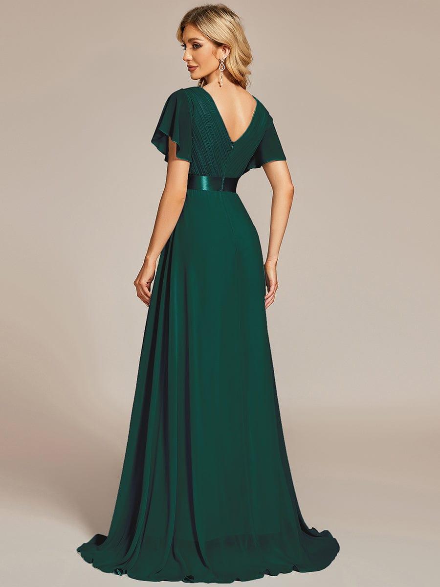 Elegant Long Chiffon Empire Waist Bridesmaid Dress with Flutter Sleeves