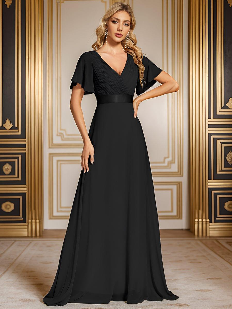 Elegant Long Chiffon Empire Waist Bridesmaid Dress with Flutter Sleeves