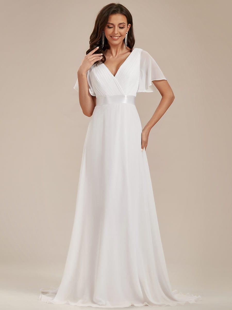 Elegant Long Chiffon Empire Waist Bridesmaid Dress with Flutter Sleeves