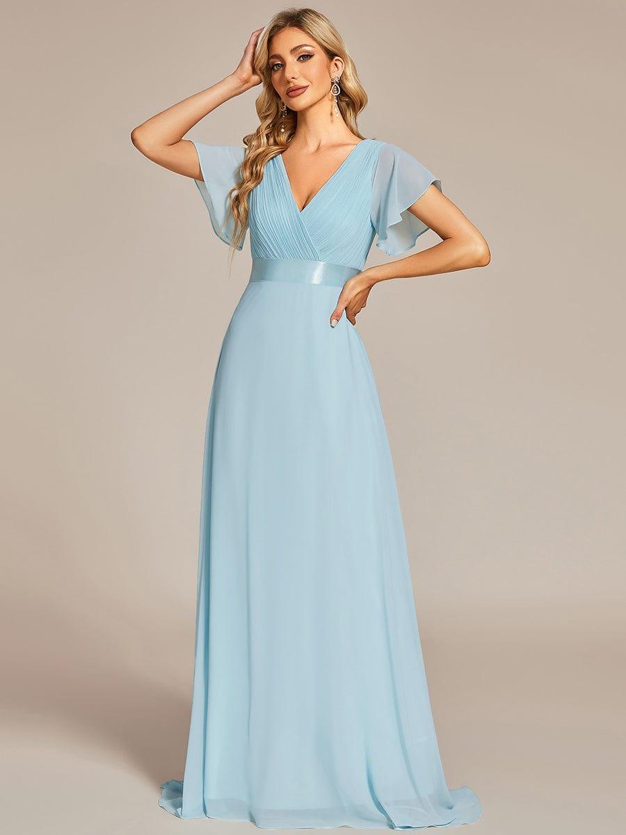 Elegant Long Chiffon Empire Waist Bridesmaid Dress with Flutter Sleeves