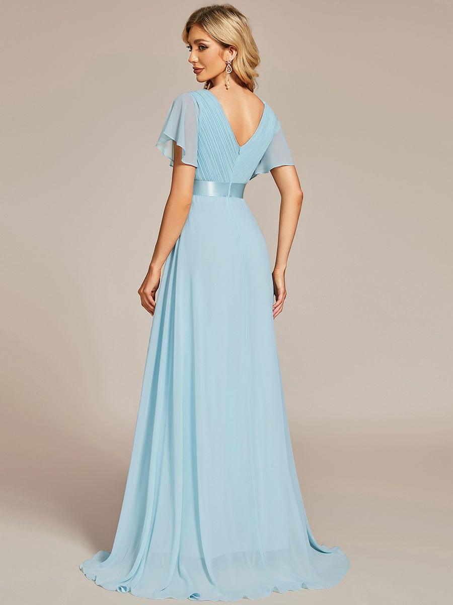 Elegant Long Chiffon Empire Waist Bridesmaid Dress with Flutter Sleeves