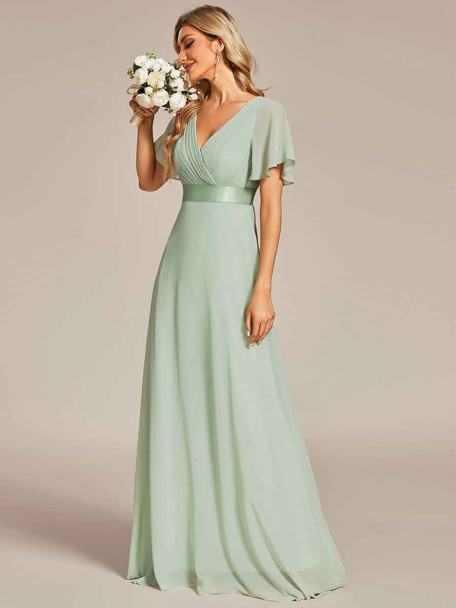 Elegant Long Chiffon Empire Waist Bridesmaid Dress with Flutter Sleeves