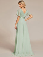 Elegant Long Chiffon Empire Waist Bridesmaid Dress with Flutter Sleeves