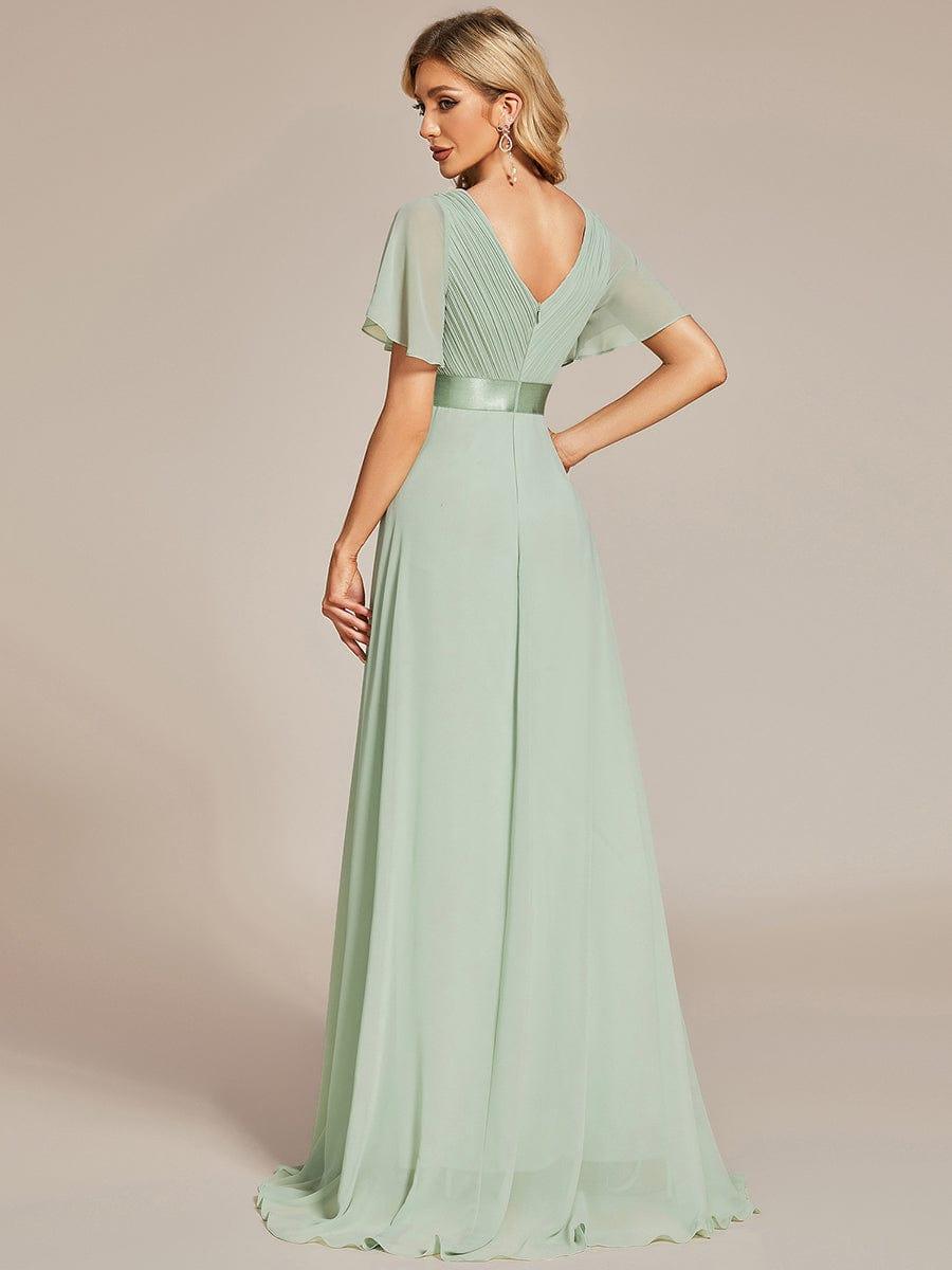 Elegant Long Chiffon Empire Waist Bridesmaid Dress with Flutter Sleeves