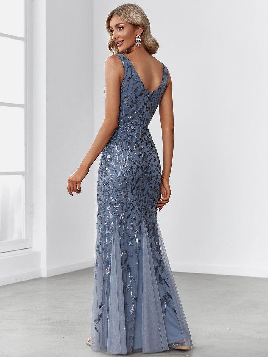 Elegant Women's Double V-Neck Fishtail Sequin Evening Dress