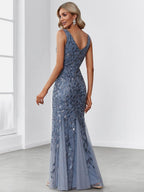Elegant Women's Double V-Neck Fishtail Sequin Evening Dress