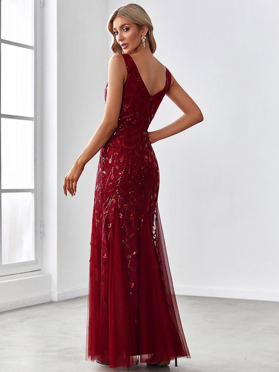 Elegant Women's Double V-Neck Fishtail Sequin Evening Dress