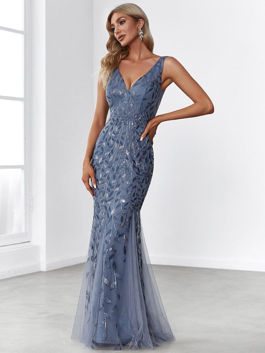 Elegant Women's Double V-Neck Fishtail Sequin Evening Dress