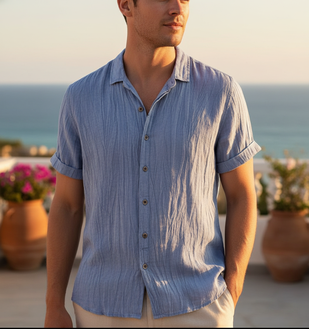 Men’s Theodore Willow Bologna Linen Shirt – Lightweight Short Sleeve Button-Down