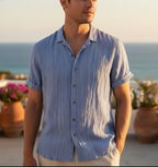 Men’s Theodore Willow Bologna Linen Shirt – Lightweight Short Sleeve Button-Down