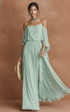 Feminine grey chiffon set for summer occasions