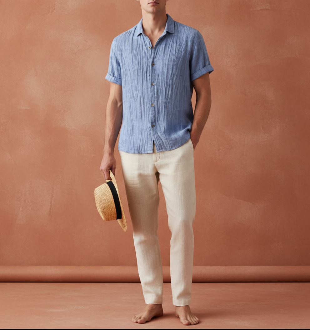 Men’s Theodore Willow Bologna Linen Shirt – Lightweight Short Sleeve Button-Down