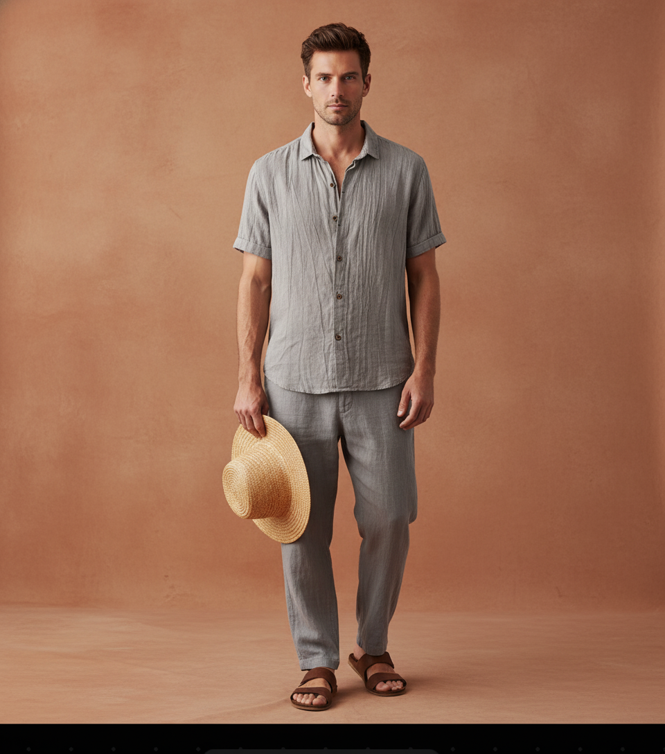 Men’s Theodore Willow Bologna Linen Shirt – Lightweight Short Sleeve Button-Down
