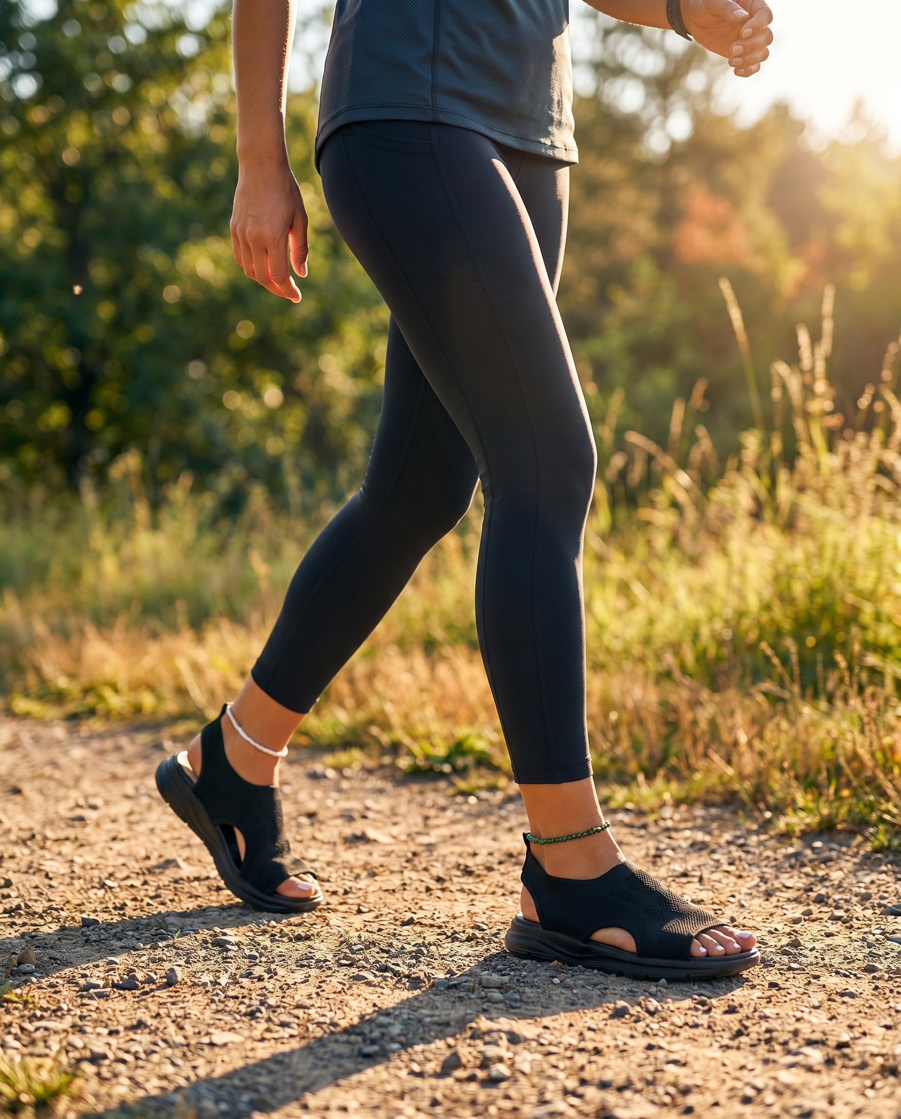 Women's cushioned sport sandals worn outdoors, lifestyle
