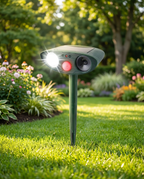 Solar ultrasonic armadillo repeller in garden, lifestyle