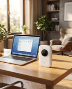 Portable 5G WiFi router on desk, lifestyle