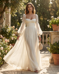 Elegant Chiffon | Long Sleeve Maxi Dress with Square Neckline | Flowy Design for Effortless Styling