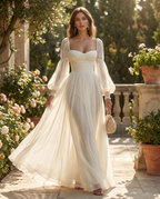 Elegant Chiffon | Long Sleeve Maxi Dress with Square Neckline | Flowy Design for Effortless Styling