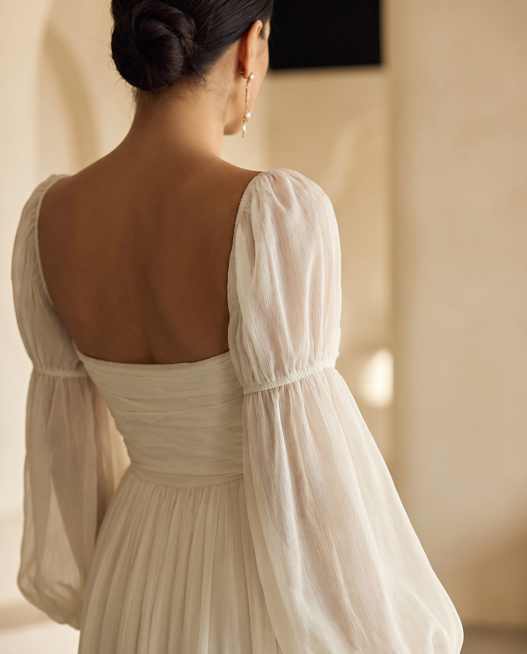 Elegant Chiffon | Long Sleeve Maxi Dress with Square Neckline | Flowy Design for Effortless Styling