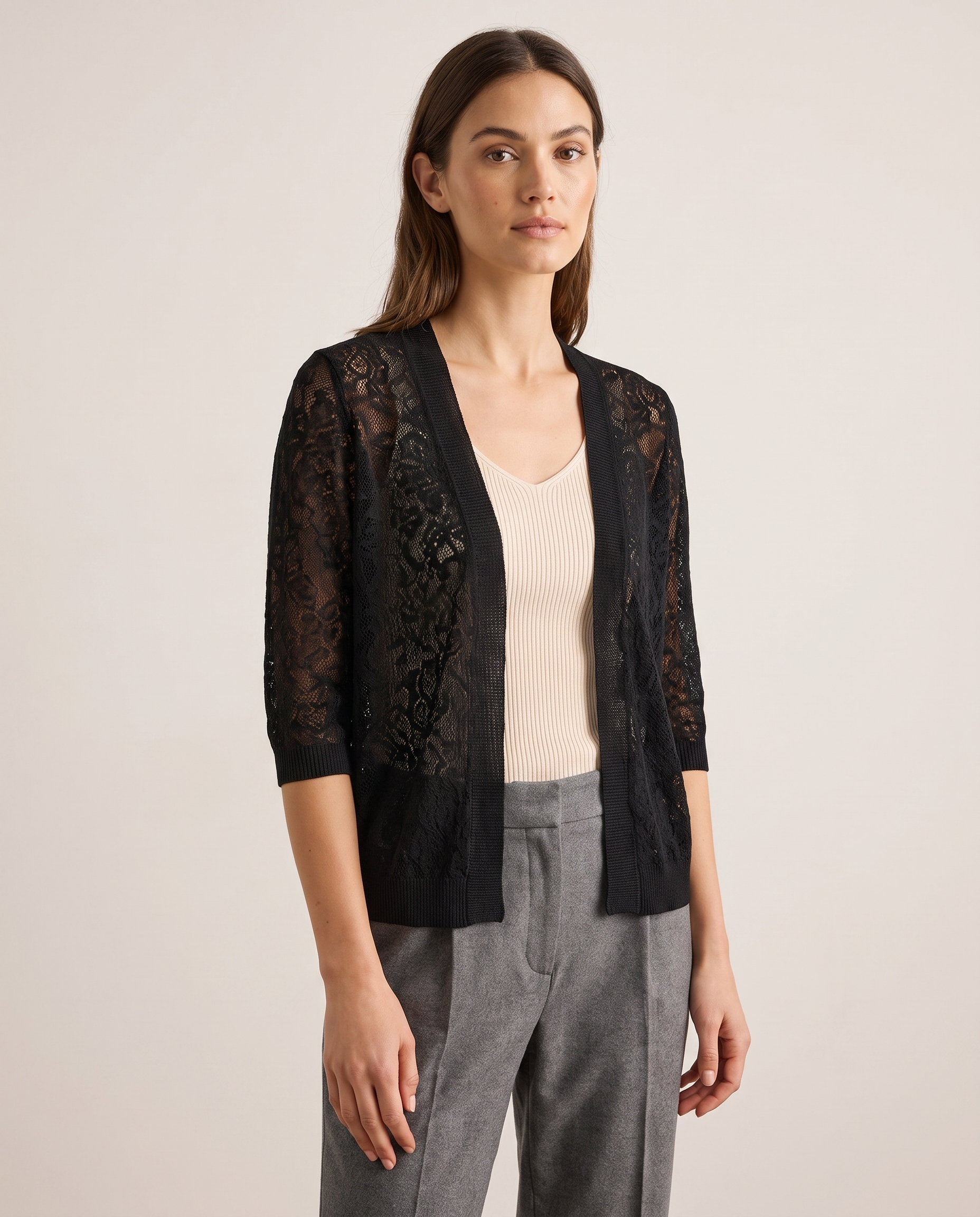 Elegant Lace Knit Cardigan Sweater with Relaxed Fit | Versatile Layering Piece for Day to Evening Wear