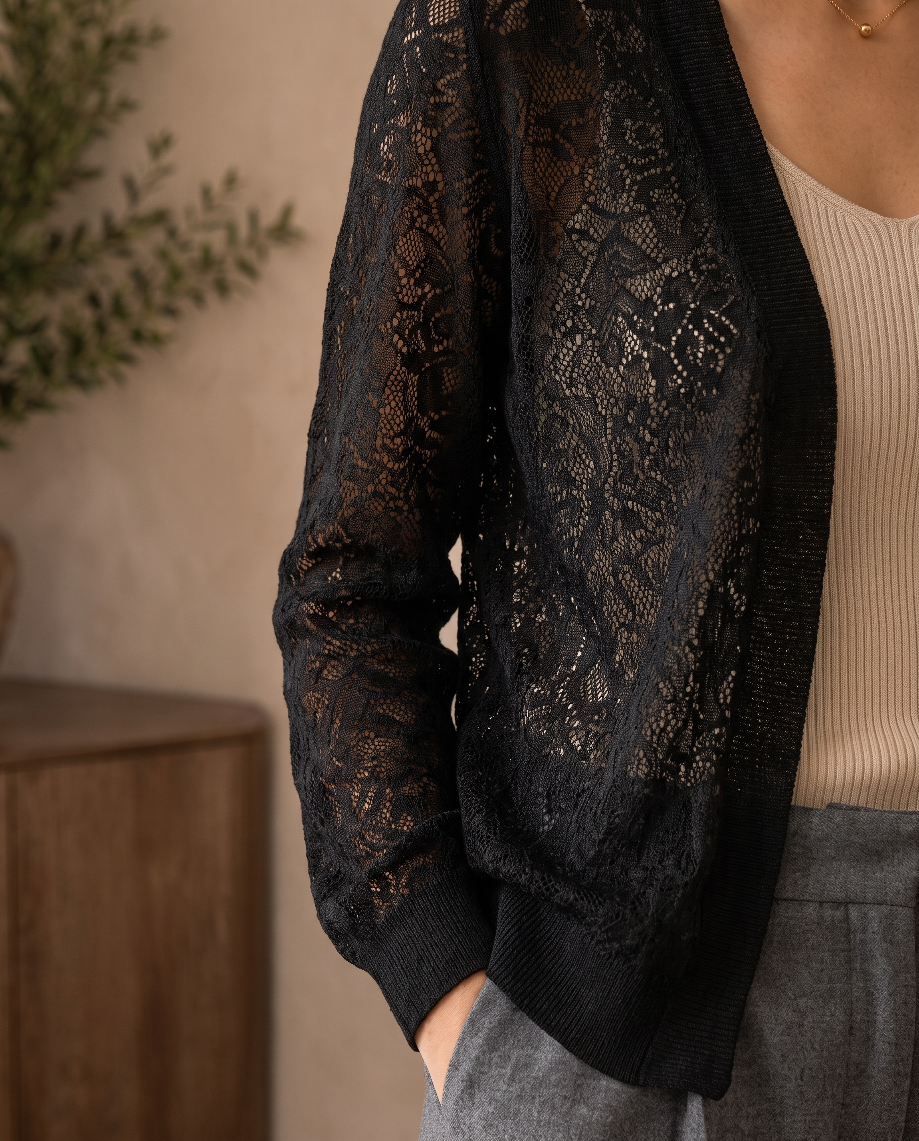 Elegant Lace Knit Cardigan Sweater with Relaxed Fit | Versatile Layering Piece for Day to Evening Wear