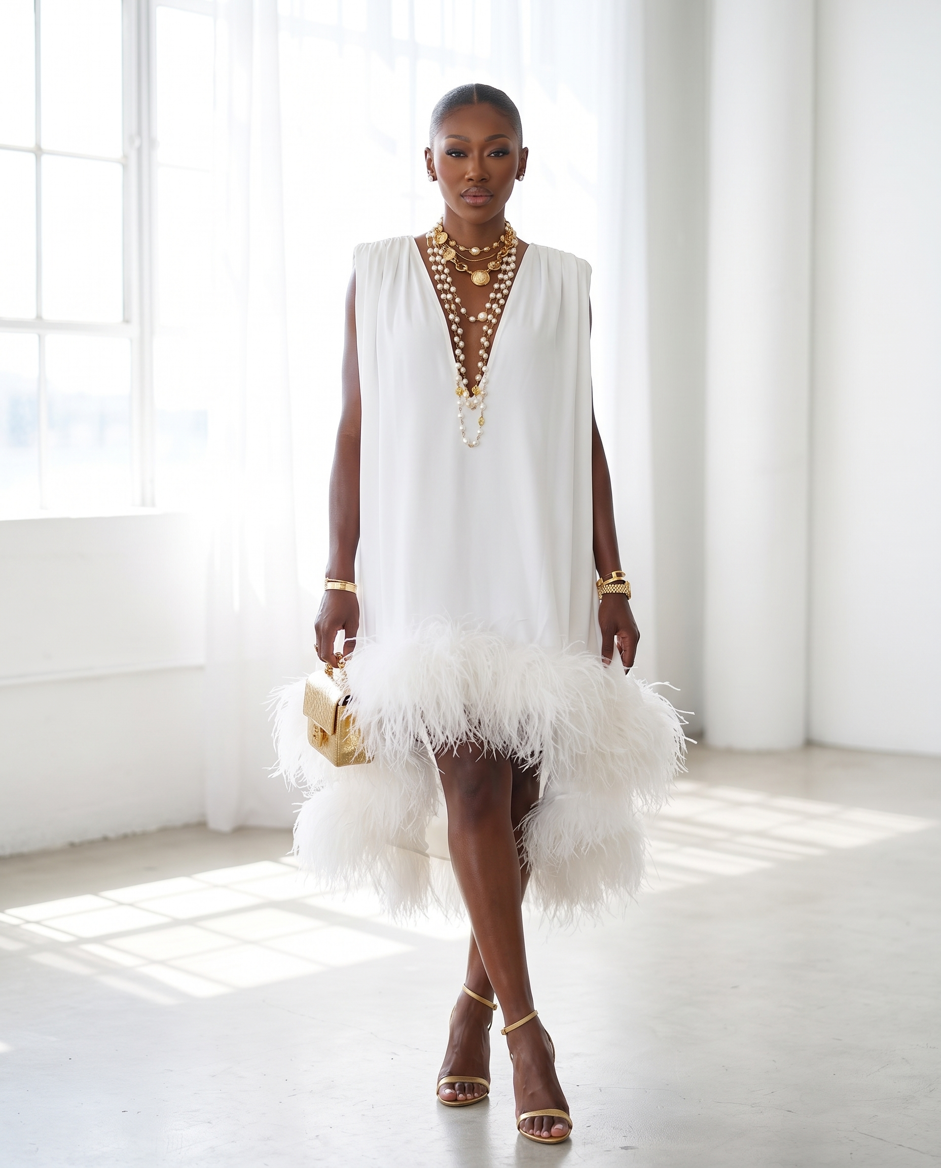 Elegant Feather Design Midi Dress for Women Comfortable Stylish