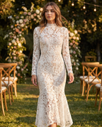 Women's Formal Dress with Floral Lace & Ruffle Hem | Elegant Wedding Guest Dress in White