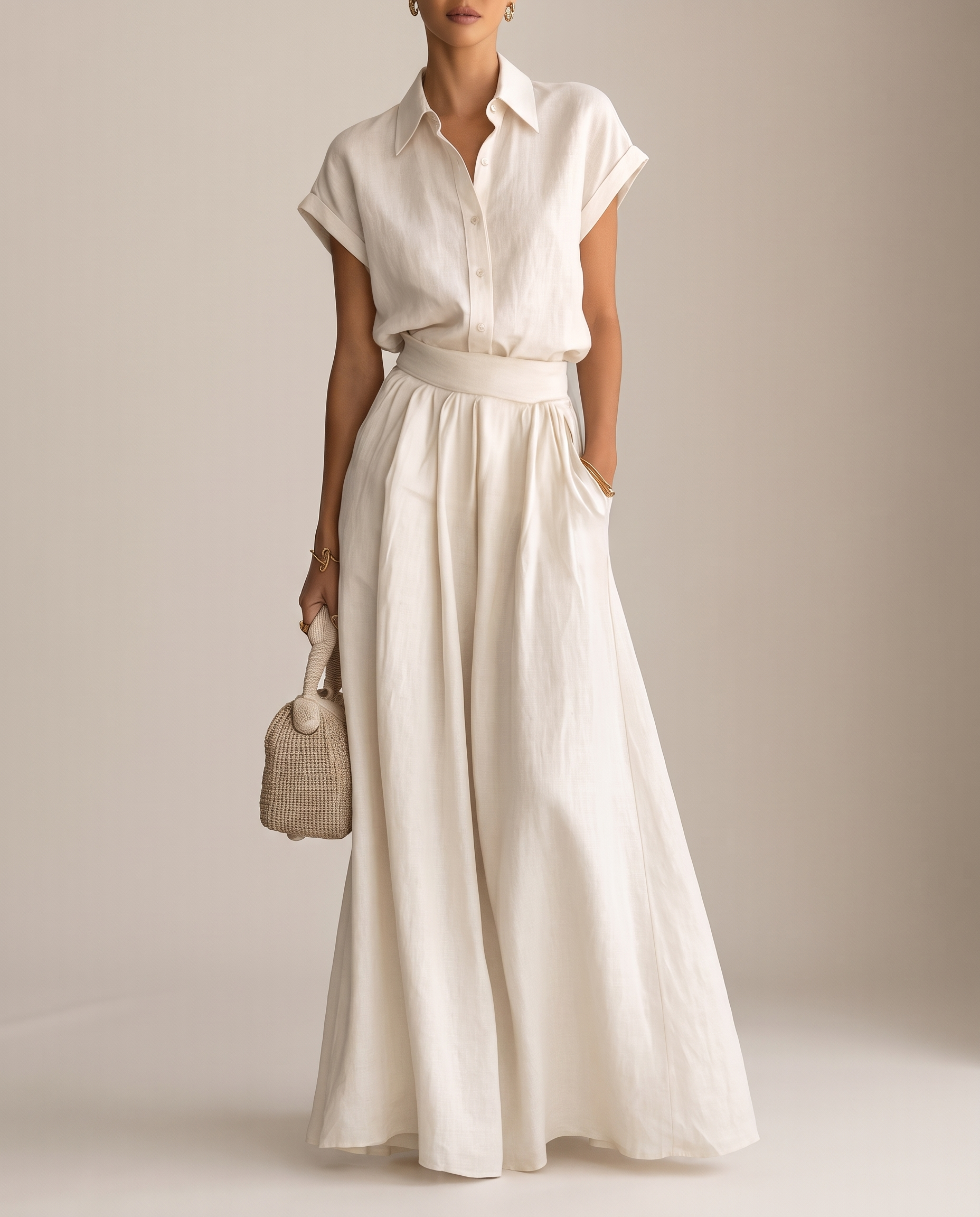 Women’s Two-Piece Wide Leg Pants Set – Relaxed Fit Top & Full-Length Trousers