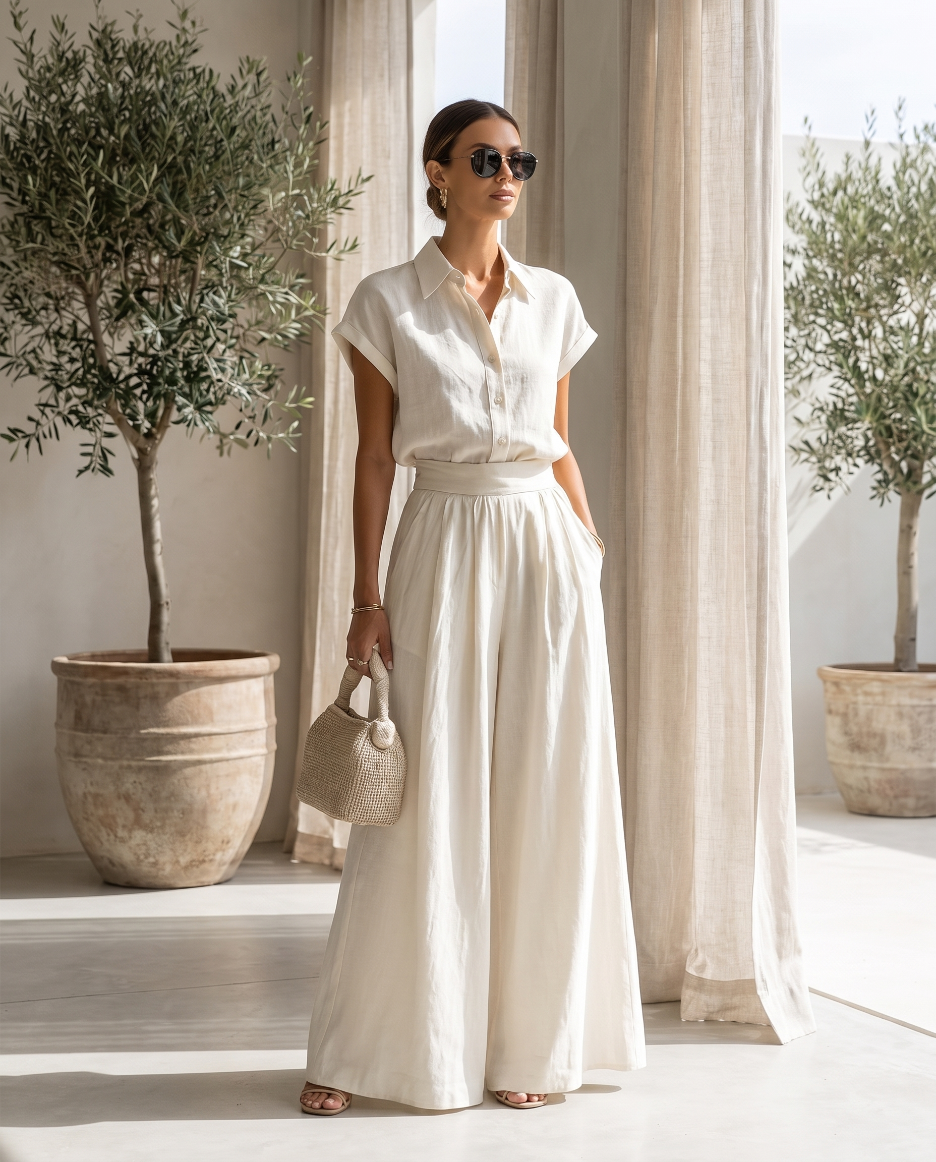 Women’s Two-Piece Wide Leg Pants Set – Relaxed Fit Top & Full-Length Trousers