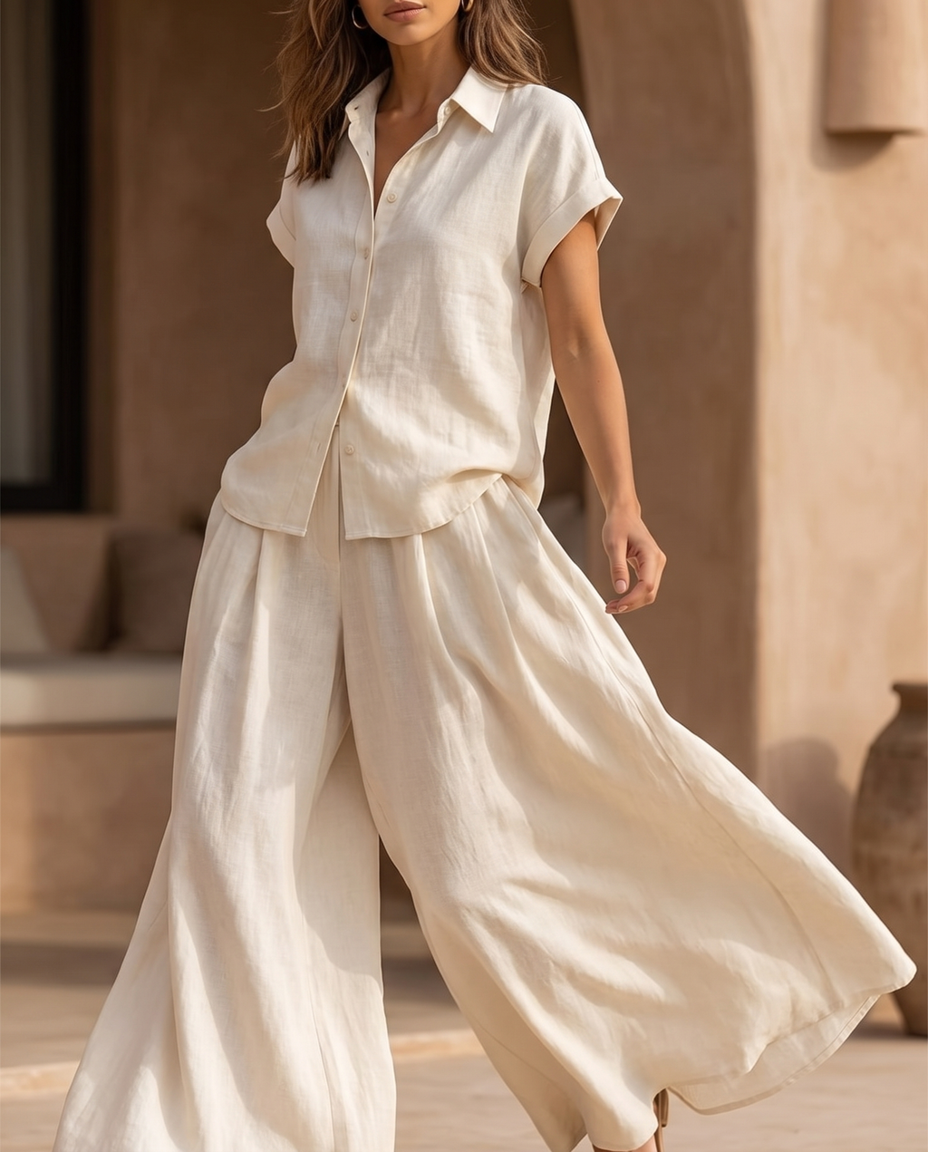 Women’s Two-Piece Wide Leg Pants Set – Relaxed Fit Top & Full-Length Trousers