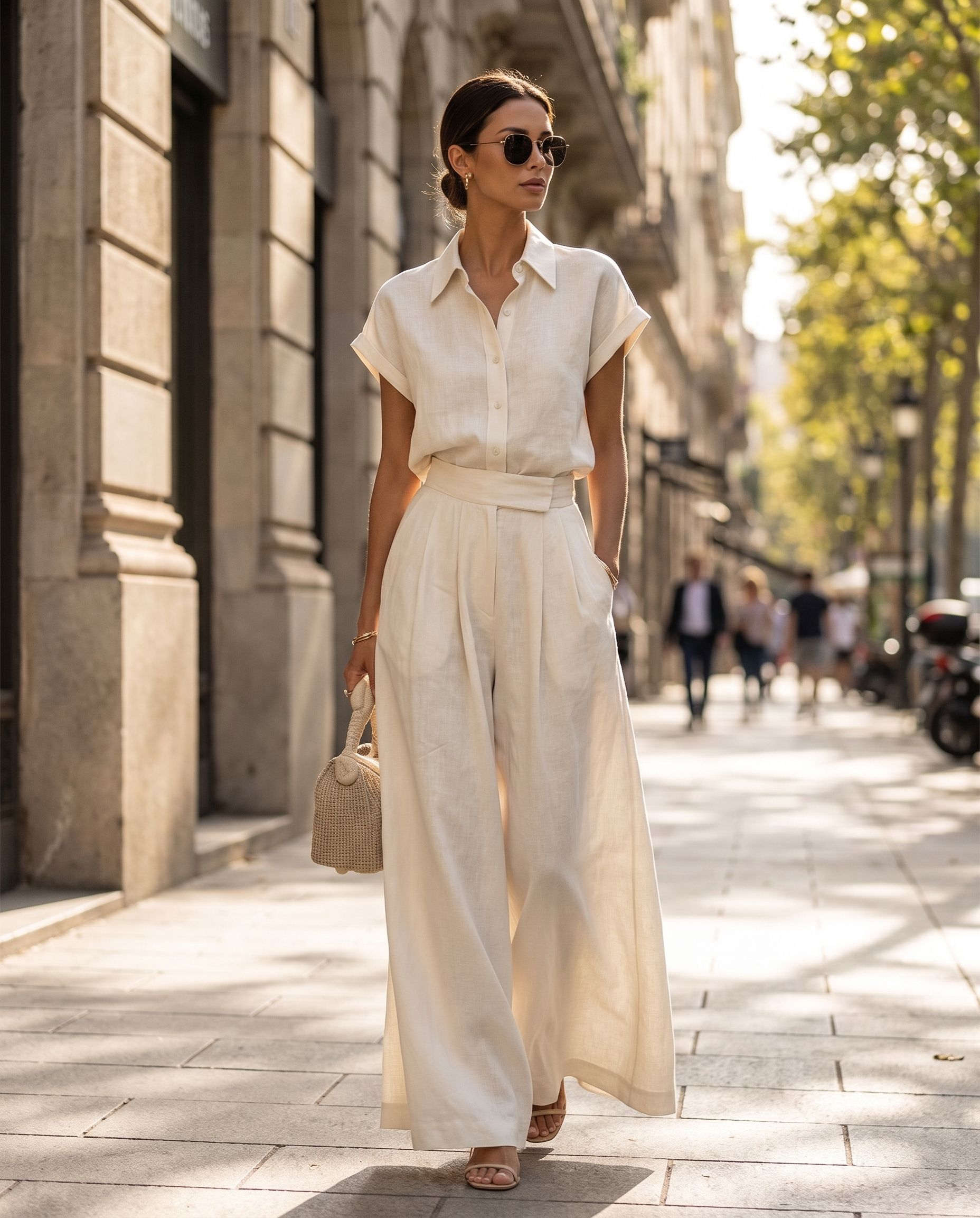 Women’s Two-Piece Wide Leg Pants Set – Relaxed Fit Top & Full-Length Trousers