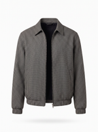 Micro plaid harrington jacket product shot on white background