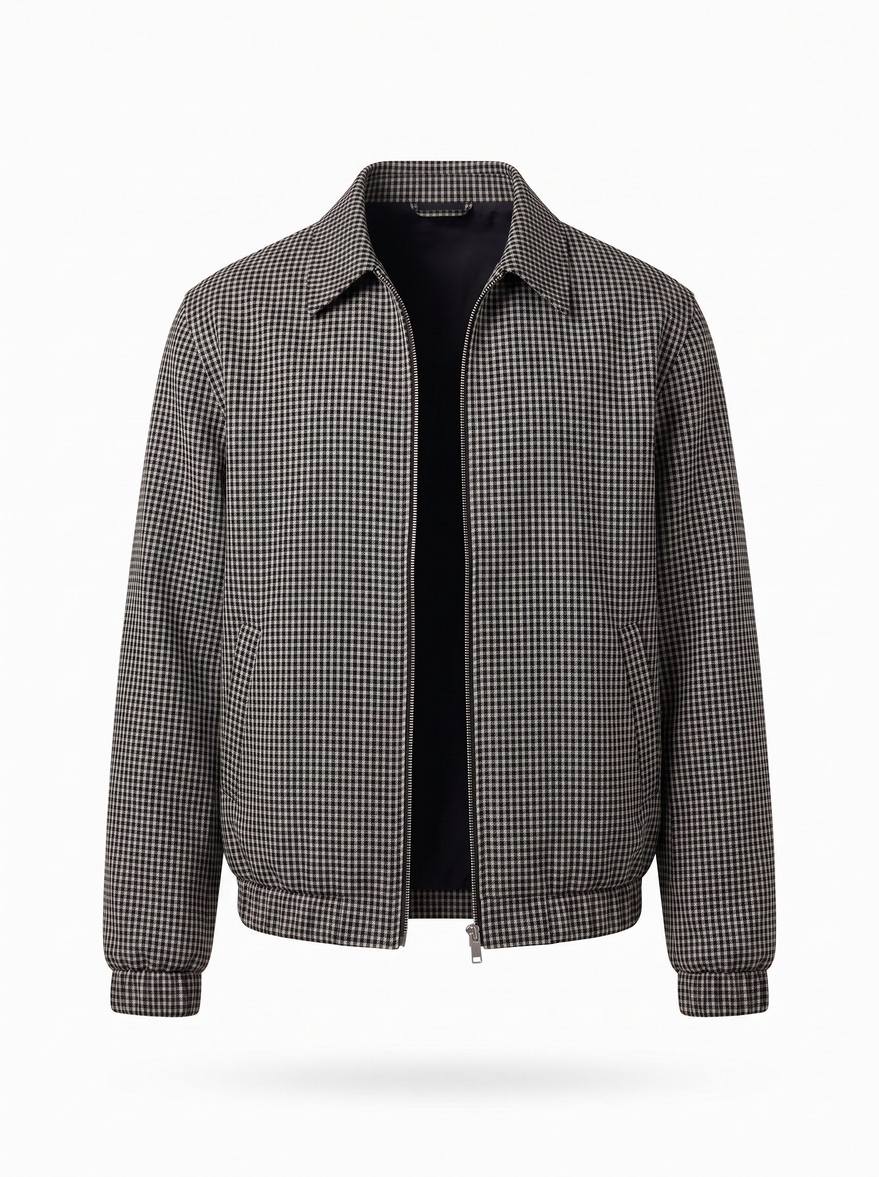 Micro plaid harrington jacket product shot on white background