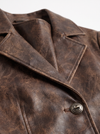 Faux leather blazer lapel and distressed texture close up detail