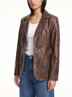 Faux leather blazer relaxed fit three quarter view