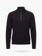Knit quarter zip pullover product shot on white background