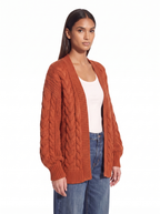 Cable knit cardigan oversized fit three quarter view