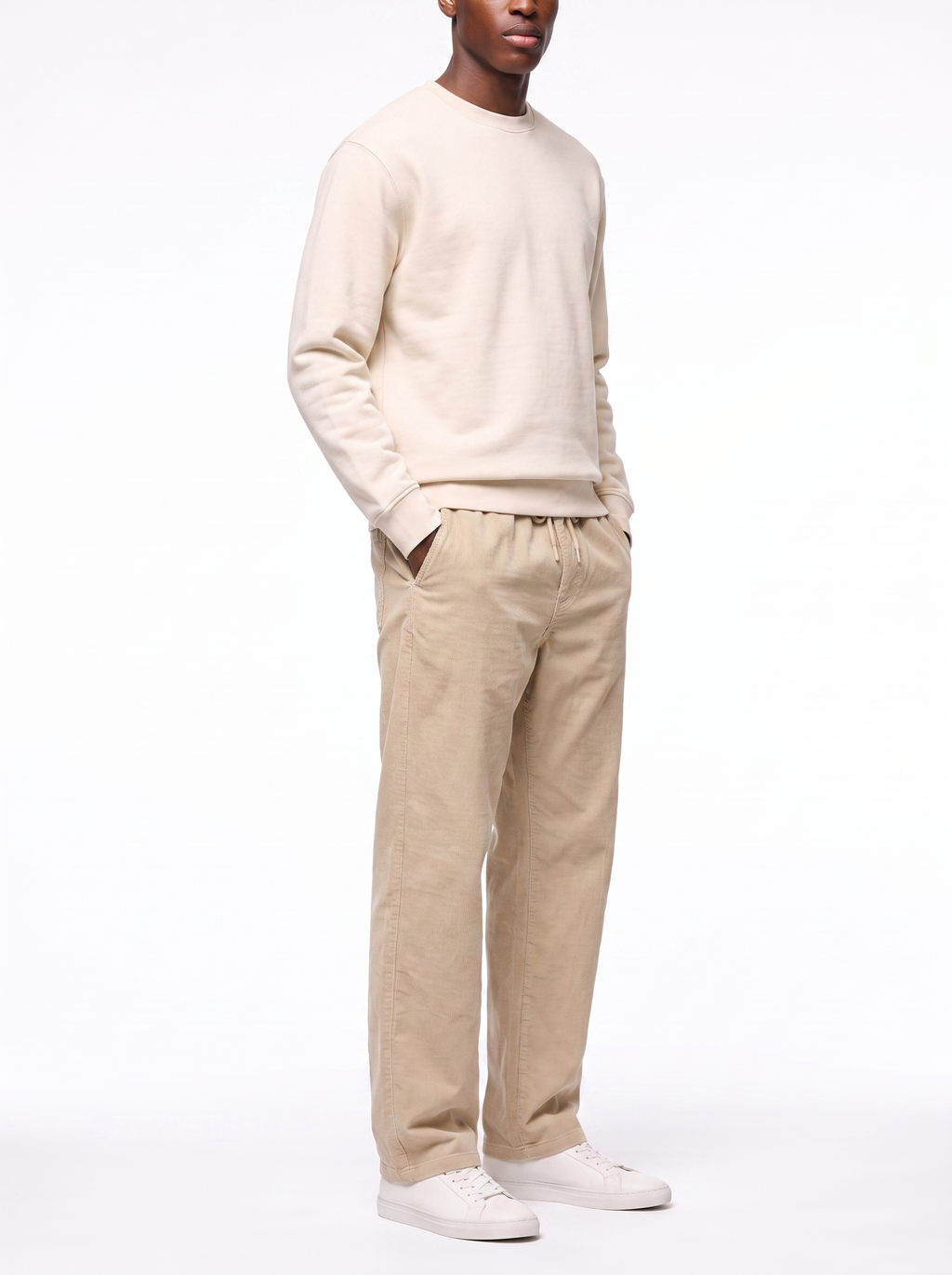 Wide leg corduroy pants relaxed fit three quarter view