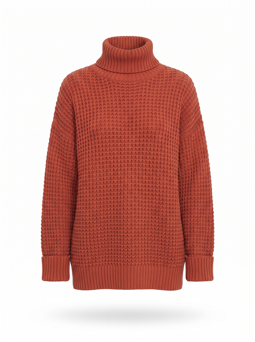 Oversized honeycomb turtleneck product shot on white background