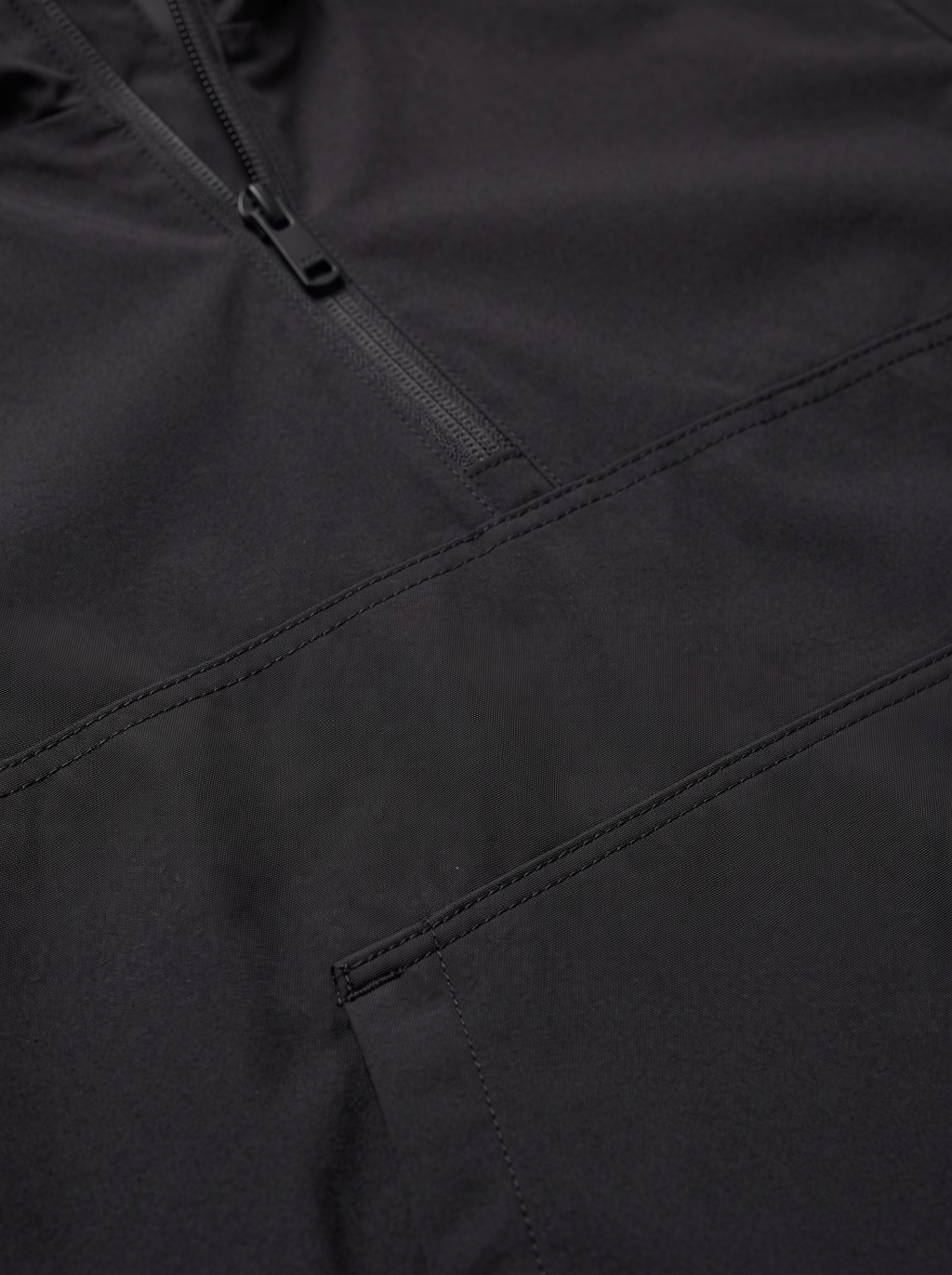 Anorak half zip and kangaroo pocket close up detail