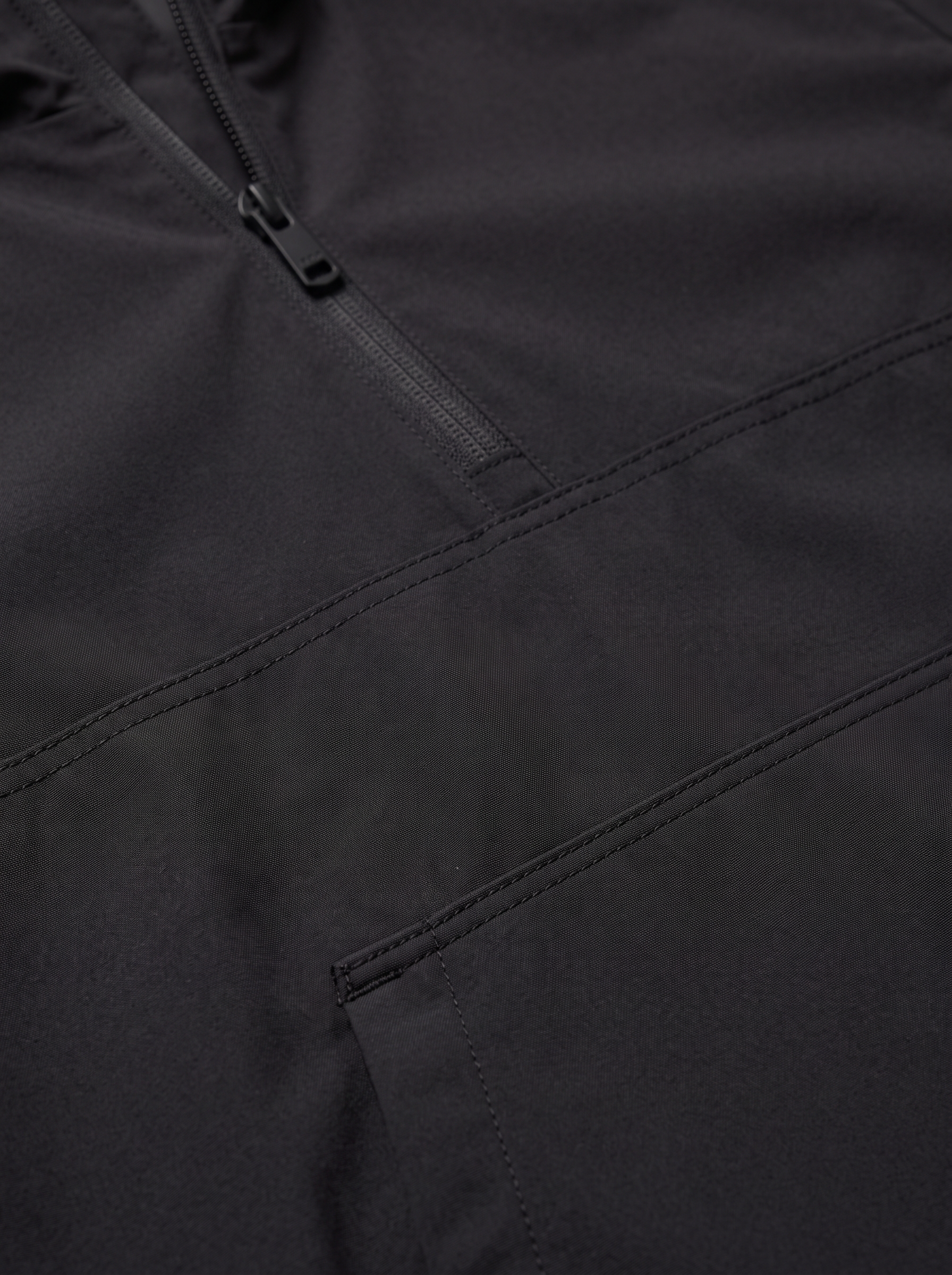 Anorak half zip and kangaroo pocket close up detail