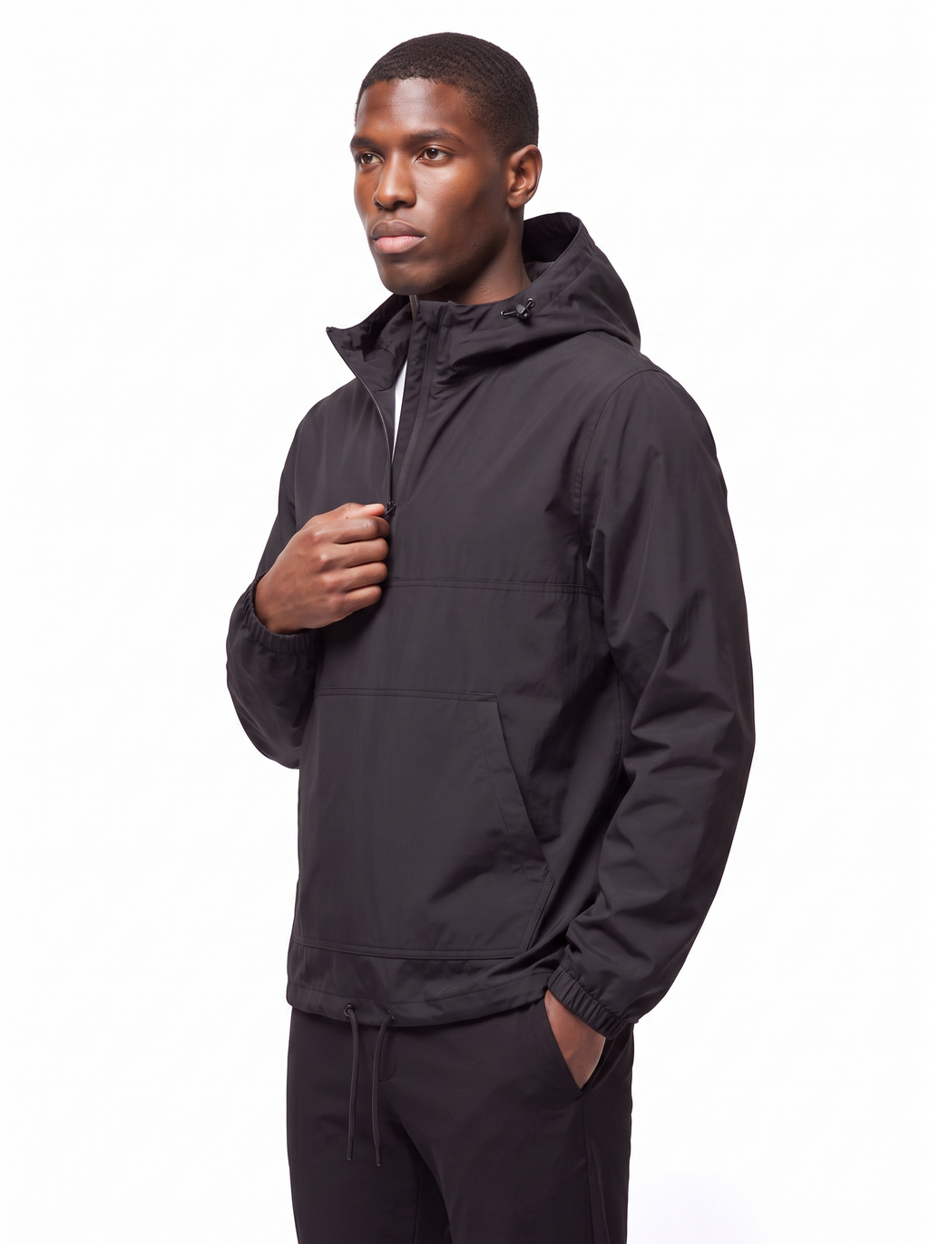 Black anorak relaxed fit three quarter view