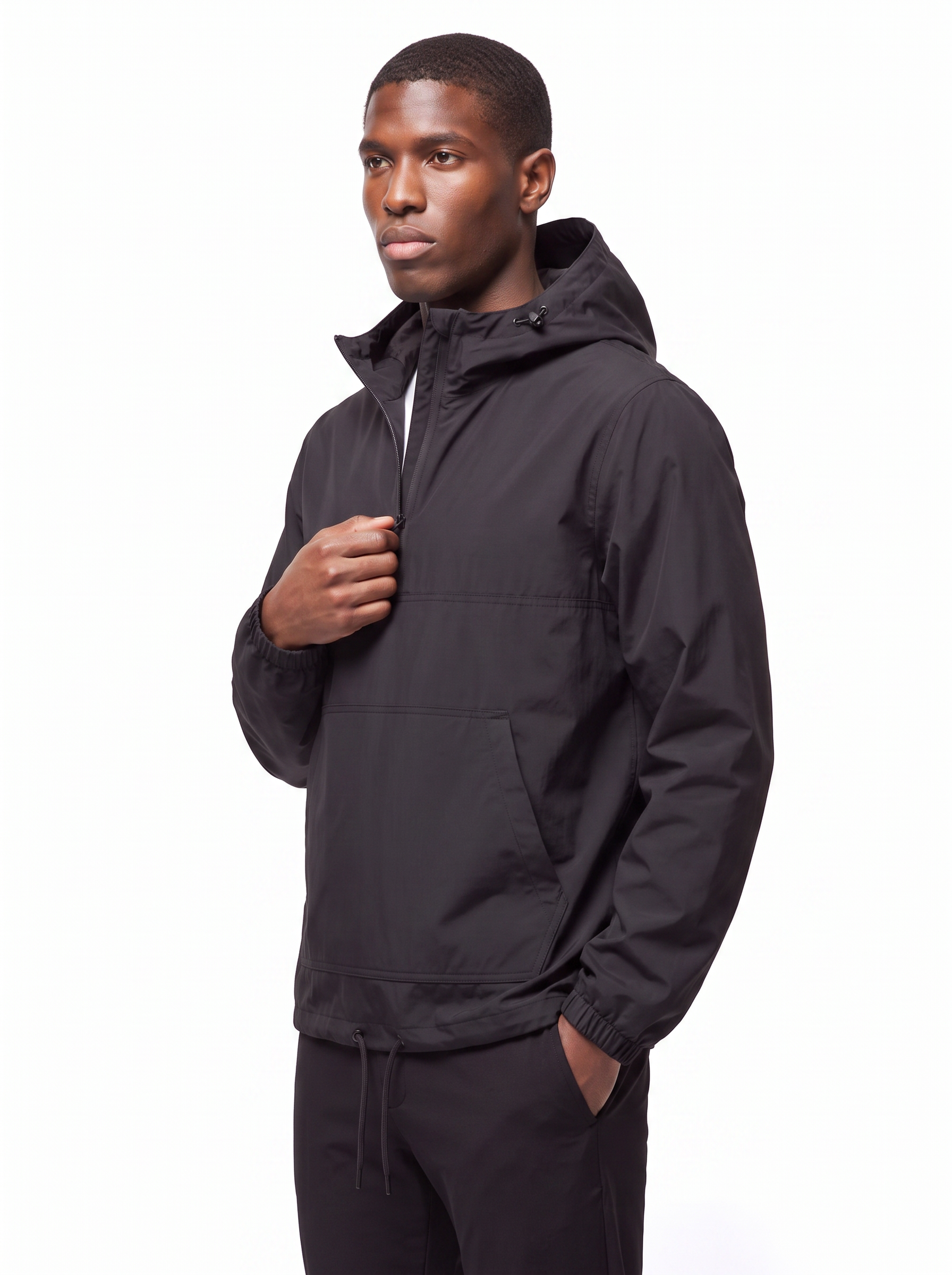 Black anorak relaxed fit three quarter view